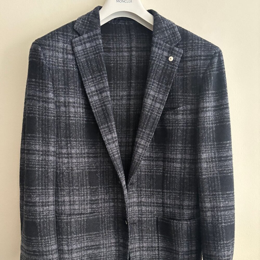 $1200 LBM Dandy Jacket Unstructured Grey Navy Plaid Wool Sport Coat/Blazer - 42